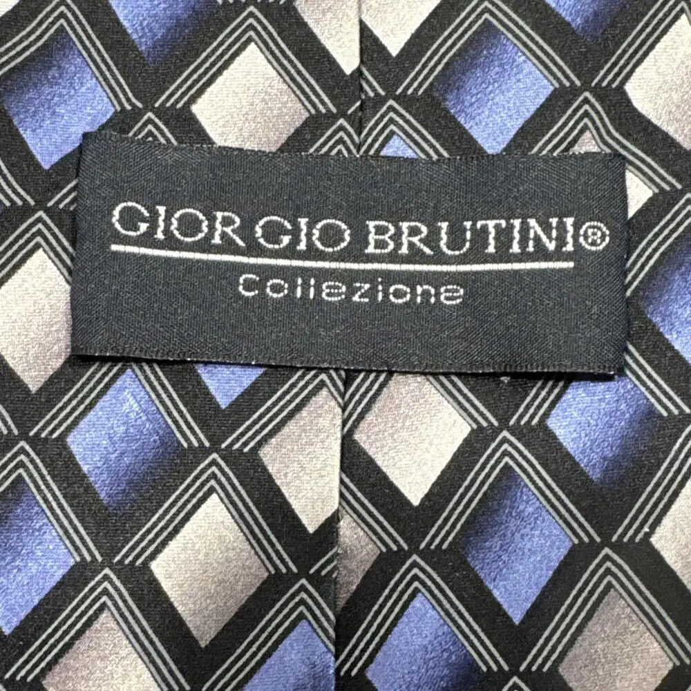 Giorgio Brutini Long Silk Tie Black Blue Gray Geometric Men Foulard Necktie 62x4